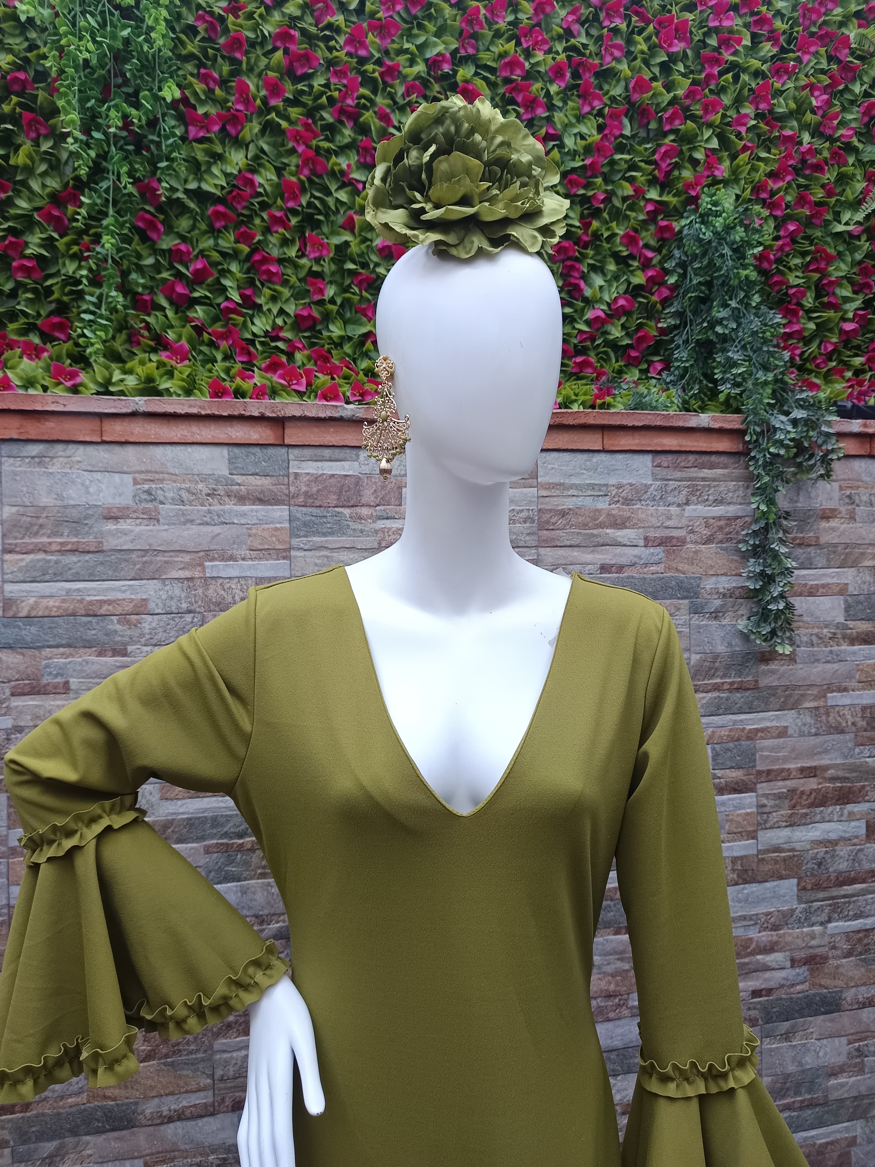 Vestido flamenca verde oliva - Foto 1